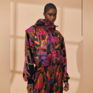 Farm Rio Black Wild Horses Reversible Puffer Jacket